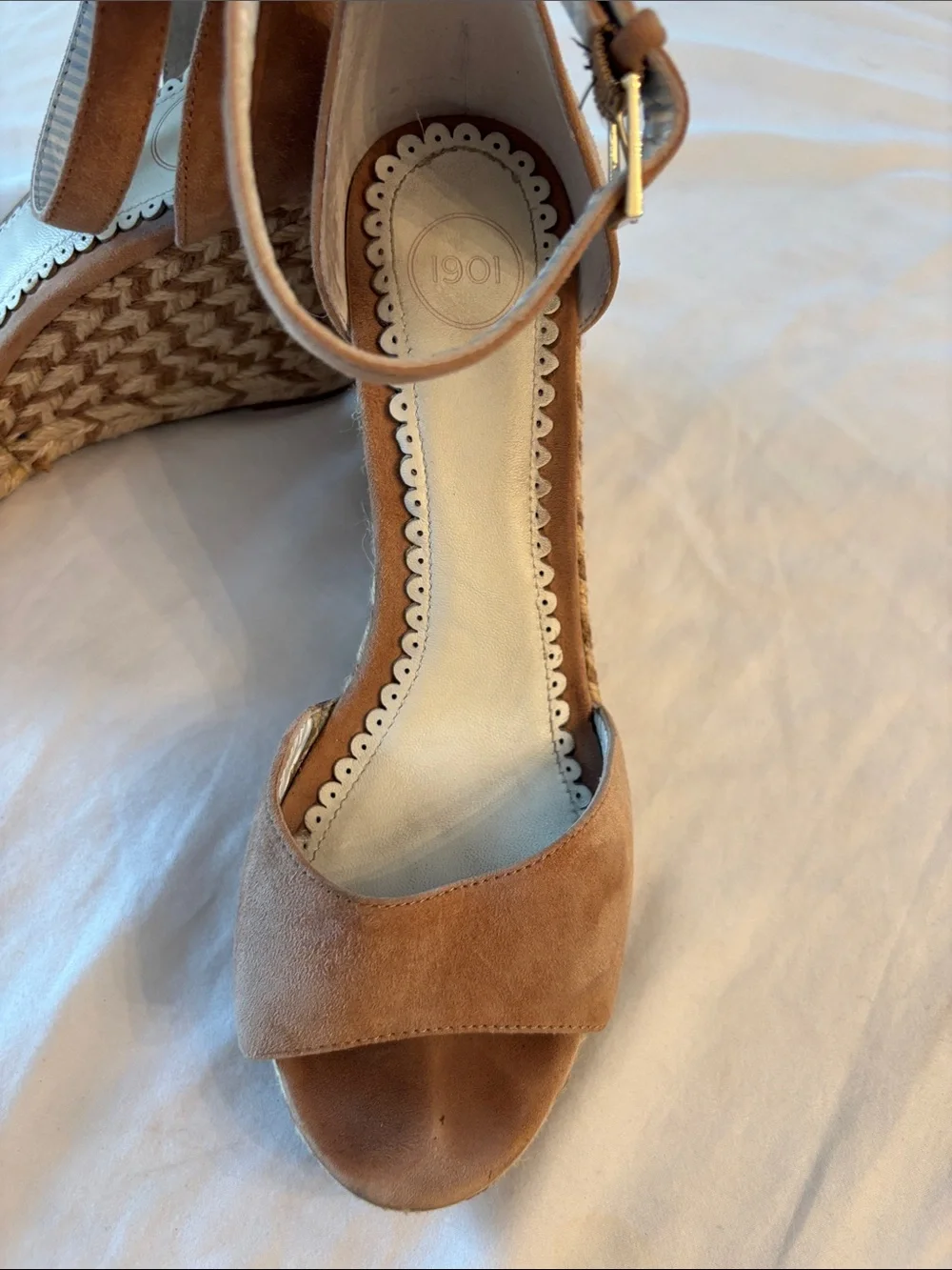Women's Tan Suede Ankle-Strap Wedge Sandals